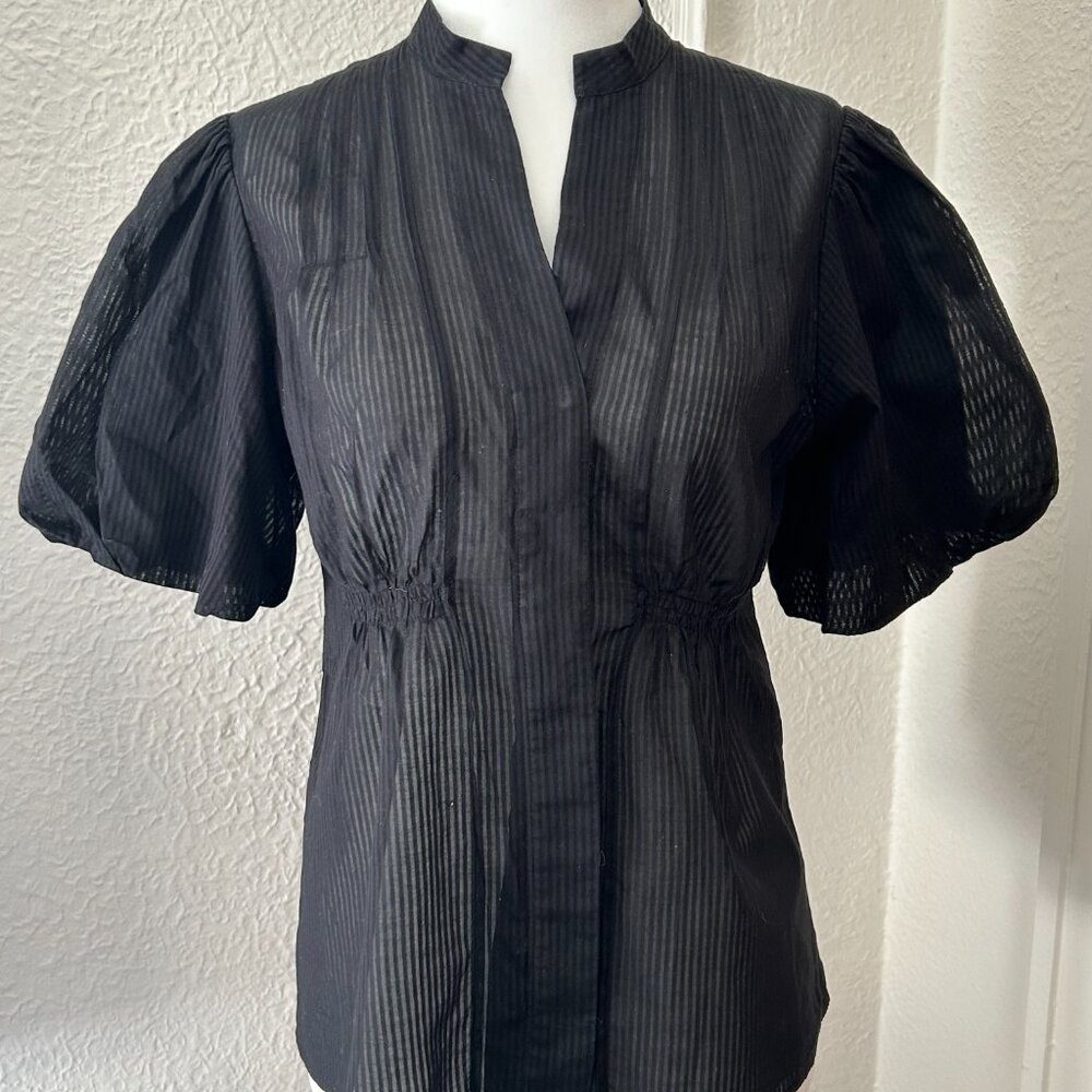Women's Black Puff Short Sleeve Fitted Blouse, BCBG Maxazria, size S